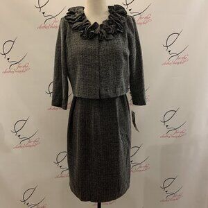 Danny & Nicole. NWT Dress Suit. 8P. $100 Gray Tweed Ruffle 2 Piece Set Shift DD